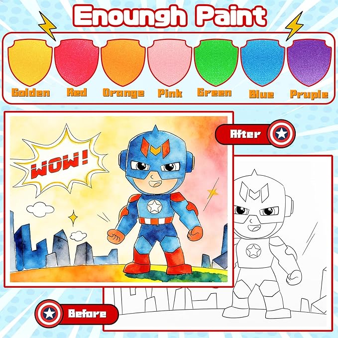 Water Color Painting Set for Kids, Mess Free Watercolor Coloring Books, Arts and Crafts for Boy Ages 3-5 4-8, Travel-Friendly Drawing Kit for Birthday, Christmas Gifts
