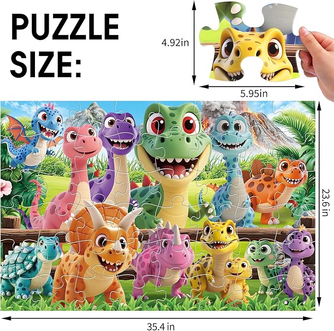 Jumbo Floor Puzzle for Kids Ages 4-6,48 Piece Cartoon Dinosaur Large Jigsaw Puzzles,Learning Toys for Toddlers Ages 3-5,Children Homeschool Educational Easter Gift for Boy Girl Ages 4-8