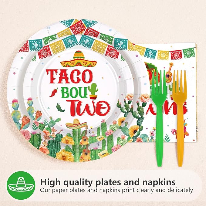 96Pcs Mexican Baby Shower Decorations Taco Bout Twins Plates and Napkins Mexico Fiesta Gender Reveal Decoration Favors for Kids Mexican Baby Shower Taco Theme Birthday Party Supplies Serves 24