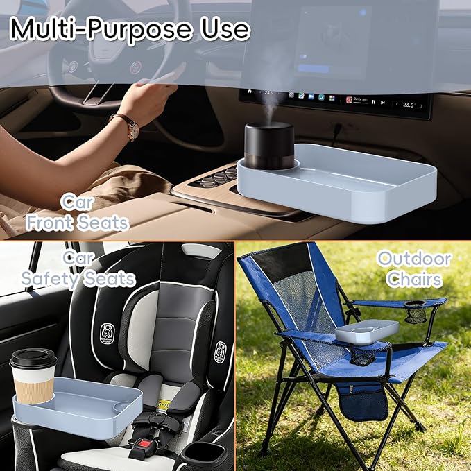 Kids Car Seat Tray, Travel Tray with Cup Holder for Toddler Baby, Kids Car Seat Food Snack Organizer for Road Trip, Stroller Snack Organizer Travel Must Haves Toddler Must Haves (Light Gray, 2 Packs)
