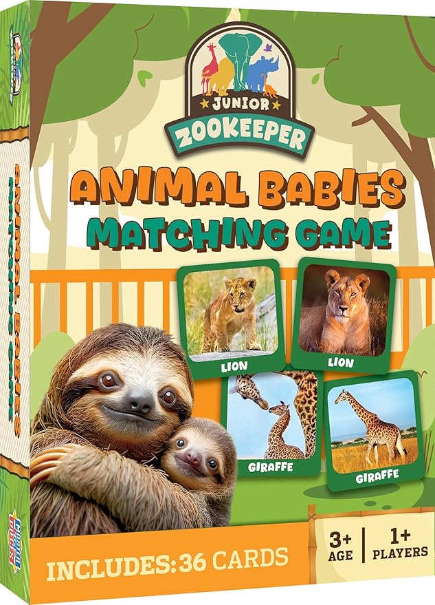 Masterpieces Officially Licensed Jr Zookeeper - Animal Babies Picture Matching Card Game for Kids and Families
