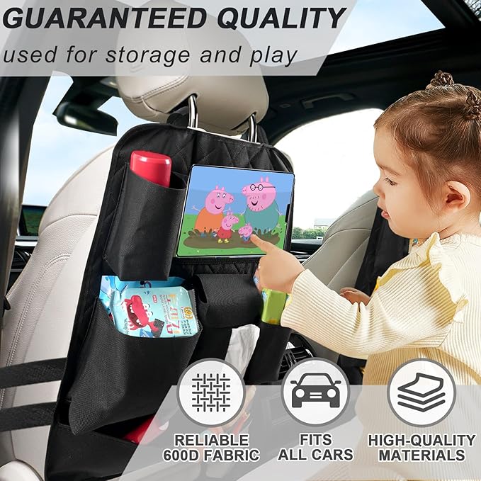 XDV Car Seat Organizers,Multi-functional Back Seat Protectors, Storage Pouches, Child kicking prevention and Tray Holders Kick Mats Back (for Cars, Kids,and Rear Seats) (Black, 1 Pack)