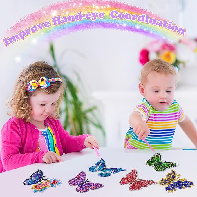 YiConfety Diamond Painting Kits, Kids Diamond Art Gift, Gem Art Kits for Girls Birthday, Arts and Crafts for Kids Ages 6 8 10(Butterfly)