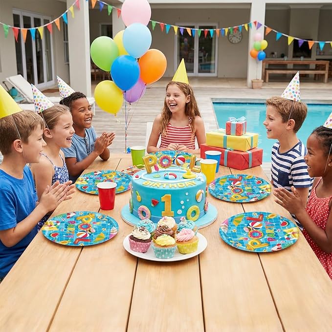 40 Pieces Pool Birthday Party Supplies, 20 – Disposable Pool Paper Plates and Napkins for Summer BBQ, Pool Party, Hawaii Holiday Decorations