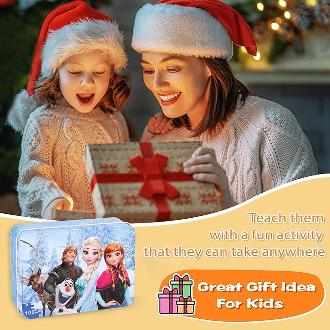 LELEMON Puzzles for Kids Ages 4-6,100 Piece Puzzles for Kids Ages 4-8 in a Metal Box,Educational Jigsaw Puzzles in a Metal Box,100 Piece Puzzle Games Puzzle Toys for Girls and Boys