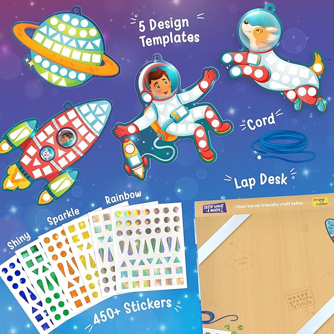 Imagimake Mirror Mosaic Space Theme Kids Art Set | DIY Craft Kit with Foil Stickers | Travel Kids Activities | Arts and Crafts for Kids 4-6 | Birthday Gift for Boys and Girls Ages 3,4,5,6,7,8