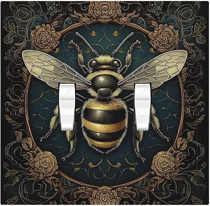 Decorative Switch Plates Mid Century Bee Dark Floral 2 Gang Double Toggle Outlet Light Switch Cover Wall Plate Electrical Faceplate For Home Office Decor