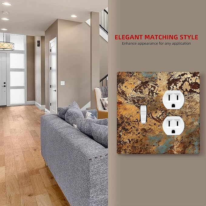 Light Switch Cover Plate Shabby Old Rusty Antique Brass Copper Print 2 Gang Outlet Covers 1 Toggle 1 Duplex Socket Cover Wallplates Electrical Switch Plate Covers for Kitchen Home Decor