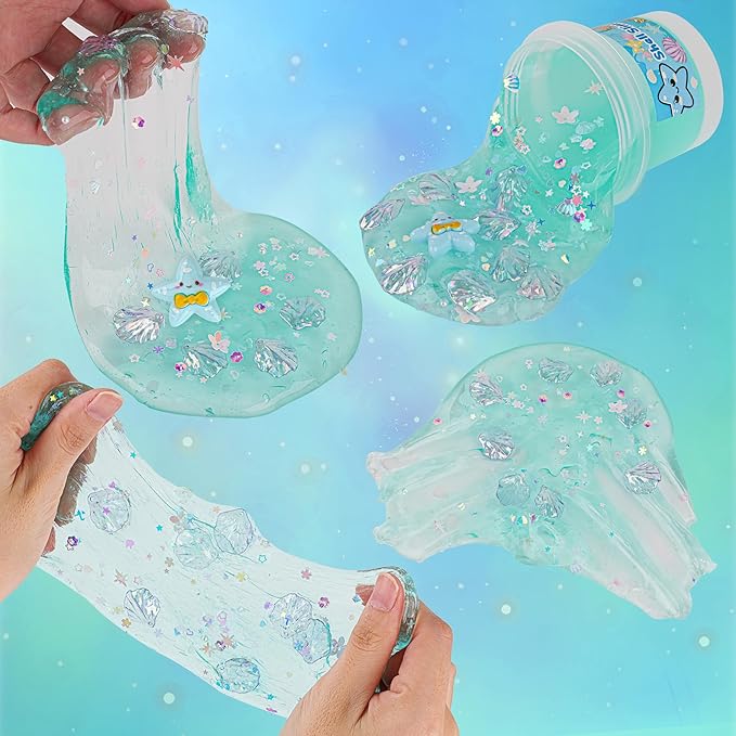 3 x 100mL Blue Slime Kit for Girls & Boys: Includes Clear, Water & Crunchy Slime, Sensory Experience DIY Slimes Set, Slimes Party Favors for Kids Birthday Easter Halloween Teens Gift