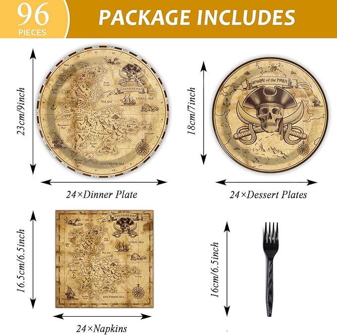 gisgfim 96 Pcs Pirate Party Plates and Napkins Party Supplies Pirate Tableware Set Pirates Decorations Favors for Birthday Baby Shower for 24 Guests