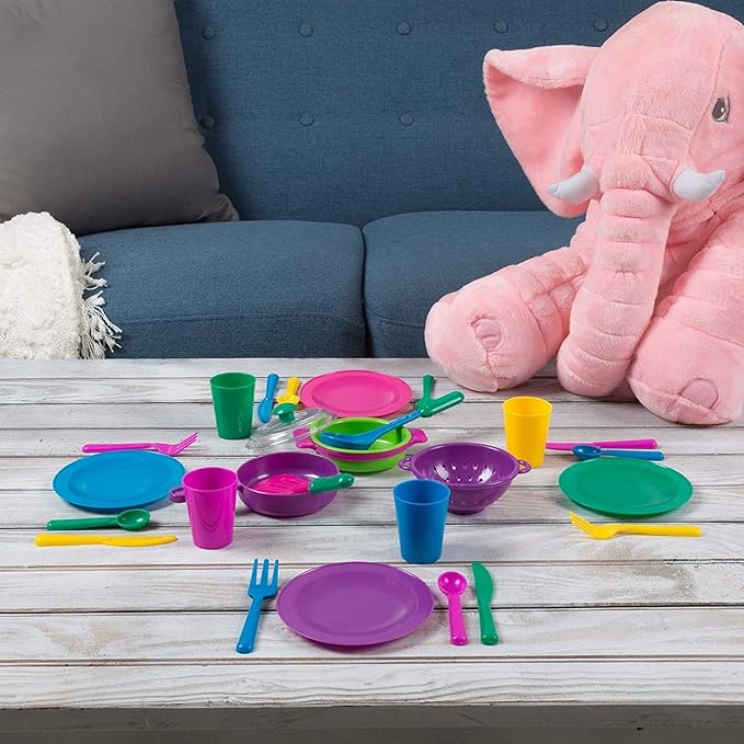 28 PCS Kids Pretend Play Dishes Kitchen Playset - Wash and Dry Dish Rack Toy with Drainer, Kitchen Tableware Sets for Toddlers