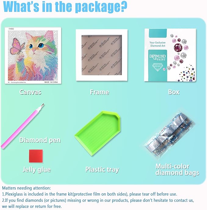 Libfx Diamond Art Kits for Kids with Frame Diamond Art for Girls Boys Beginners Arts and Crafts Ages 8-12 Birthday Gifts (Colorful Butterfly Cat)