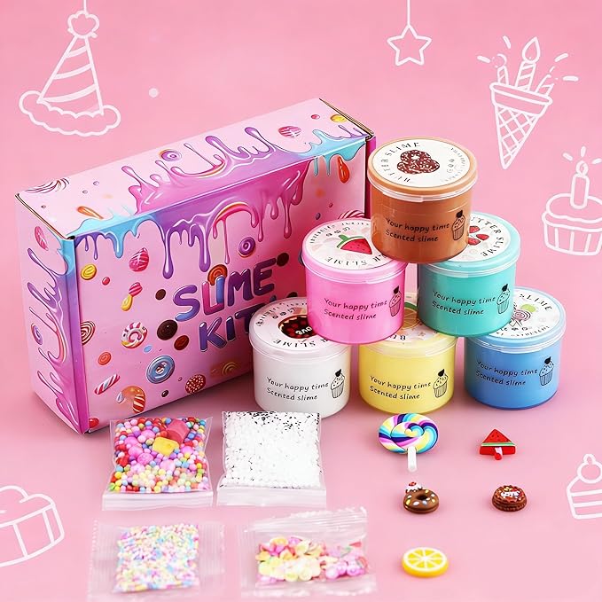 6 Pack Butter Slime Kit,Super Soft Stretchy Non-Sticky, Birthday Gifts for Girls and Boys, Stress Relief Toy