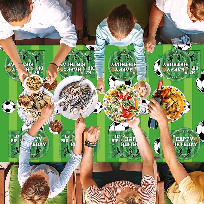 Soccer Party Supplies Serves 24 Soccer Birthday Decorations Party Paper Plates and Napkins Includes Plastic Sports Birthday Disposable Tablecloth Set Tableware for Sports Party Supplies for Boys Girls