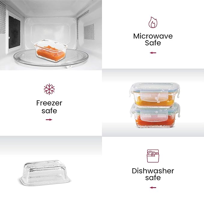 FineDine Small Glass Meal Prep Food Storage Container - Airtight, Leakproof, Microwave & Dishwasher Safe - Perfect for Snacks, Dips, 6 Count - Teal