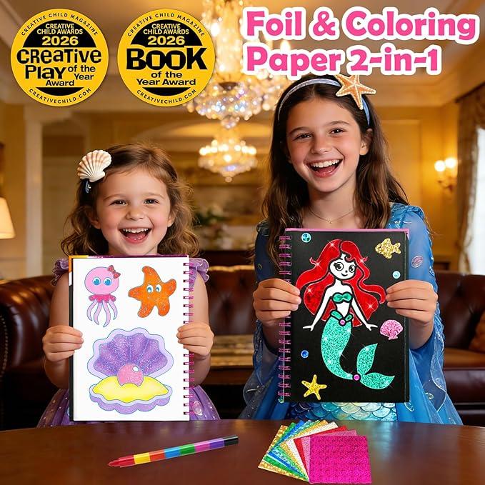 FUNNYB&G Foil Art Crafts for Kids Ages 4-8: Valentines Crafts for Kids 2026,Birthday Gift for Girls,Art and Crafts Supplies,Party Favors,Creative Toys for Girls Boys 4 5 6 7 8 9 Years Old(Mermaids)