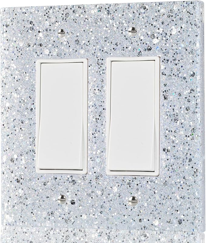 2-Gang Light Switch Cover Plate - Shiny Silver Mirror Finish,5.1"x5.1",Sparkling Design for Outlet or Double Rocker Switch