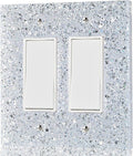2-Gang Light Switch Cover Plate - Shiny Silver Mirror Finish,5.1"x5.1",Sparkling Design for Outlet or Double Rocker Switch