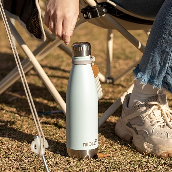Insulated Water Bottle-17 oz Stainless Steel Double Walled Vacuum Water Bottles for School Cola Shape Leak Proof Sports Water Bottle BPA Free(Baby Blue)