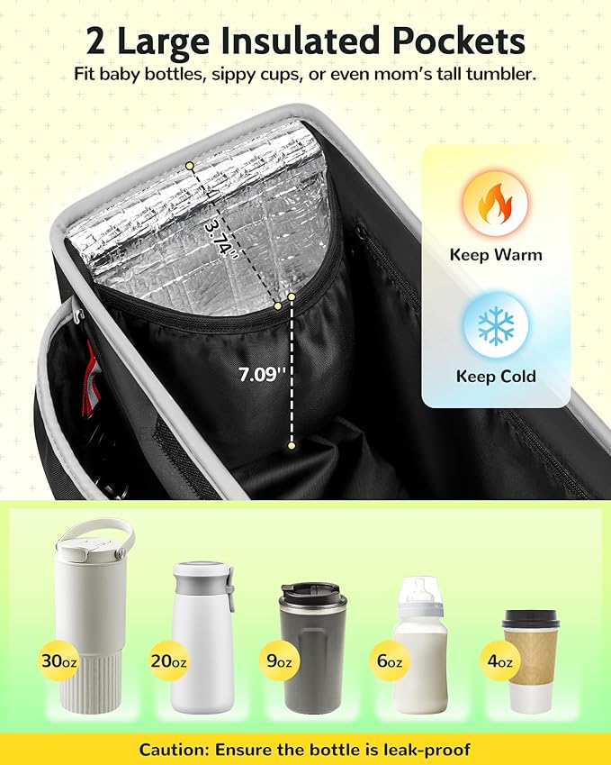 YOREPEK Spacious Stroller Caddy Fits for UPPAbaby Vista/Minu/Cruz, Adjustable Stroller Organizer with 2 Insulated Cup Holders, Easy-clean Stroller Bag for Travel, Walks, Accessories, Baby Essentials