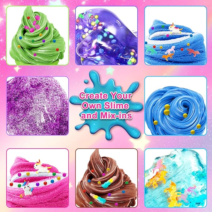 YOPINSAND DIY Slime Kit for Girls, Slime Making Kit for Girls 3-12, Glimmer Crunchy, Butter, Foam, Cloud Slime with Add-ins, Foam Balls, Charms, Party Favors Gift Toys for Kids