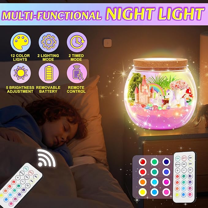 Hannstar Unicorn Terrarium Crafts Kit for Kids-LED Night Light Unicorn Birthday Gifts for Girls Ages 4 5 6 7 8-12 Year Old-Unicorn Toys for Girls - DIY Arts and Crafts Kit for Kids