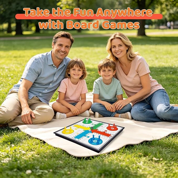 3 in 1 Magnetic Board Games Set for Kids Adults - Classic Travel Game Set with Chinese Checkers, Ludo, Snakes and Ladders, Educational Family Strategy Game with Folding 12.4 Inches Board & Piece