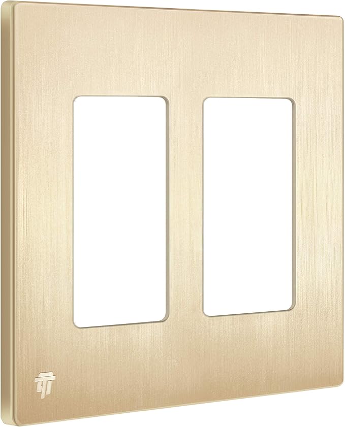 ENERLITES Elite Series Screwless Decorator Wall Plate Child Safe Outlet Cover, Gloss Finish, Size 2-Gang 4.68" H x 4.73" L, Unbreakable Polycarbonate Thermoplastic, SI8832-BGD, Brushed Gold