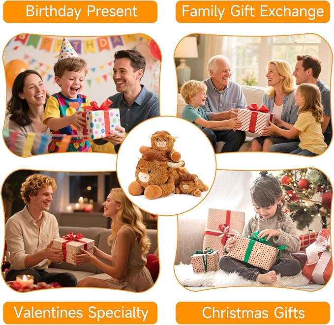 SQEQE Weighted Stuffed Animals Highland Cow, Weighted Highland Cow Plush, Plushies for Comforting Hugs, Soft Highland Cattle Pillow Toy for Kids Adults, Christmas & Valentines Gift 23.6 Inch 3.9 Lbs