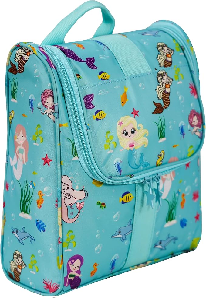 Remobia Hicol Cute Cartoon Hanging Kids Toiletry Bag Children Travel Cosmetic Makeup Organizer Wash Bag Shower bag Over Night Bag Camping Shaving Kit Bag for Boys & Girls (Mermaid)