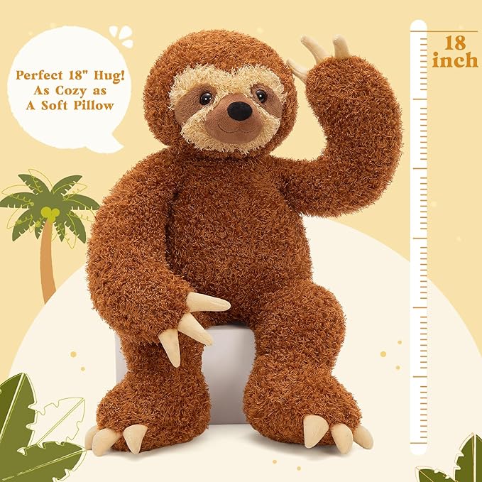 MorisMos Sloth Stuffed Animal 18" Plush Sloth Plush Toy Sloth Plushie Huggable Sloth Pillow Stuffed Sloth Toy Gifts for Boys Girls and Kids for Comforting Companion Imaginative Play