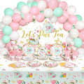 Havawish 165 Pcs Floral Tea Party Decorations Birthday Supplies Girls Women Tea Party Backdrop Tablecloth Balloon Birthday Paper Plate Napkin Tableware Set Disposable for Lets Partea Baby Shower