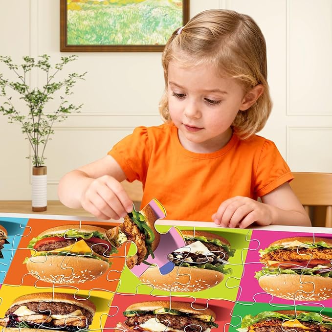Jumbo Floor Puzzle for Kids,48 Piece Hamburger Jigsaw Puzzles,Learning Educational Foods Toys for Toddlers Ages 3-5,Colorful Design Children Gift for Boy Girl Ages 4-8