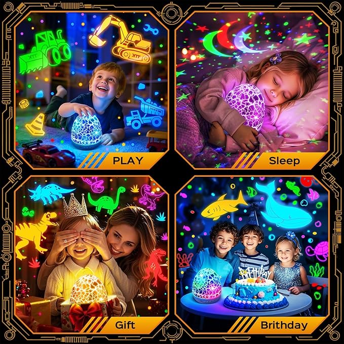 PIKOY Excavator Toys Night Light Projector【15 Sounds & 6 Films】Kids Construction Toys Truck Night Lights [31 Colors & Remote] Dinosaur Egg Light for Nursery Boys Kids Toddler Birthday Gifts 1-10 Years