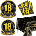 18th Birthday Decorations for Boys Girls - 81 Pcs Plates Napkins 18th Tablecloth Forks Set Black and Gold Party Decorations Serve 20