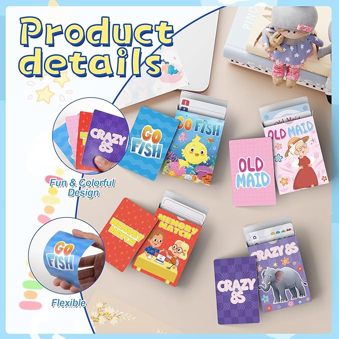 Kids Card Games, Go Fish, Old Maid, Memory Match and Crazy 8s, Go Fish Card Game for Kids 4-8, Fun Toddler Card Games for Family Game Night Party Games, Easter Basket Stocking Stuffers Birthday Gifts