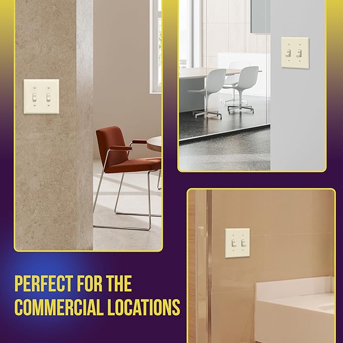 ENERLITES Toggle Light Switch Wall Plate, Gloss Finish, Size 2-Gang 4.50" x 4.57", Unbreakable Polycarbonate Thermoplastic, 8812-LA, Light Almond