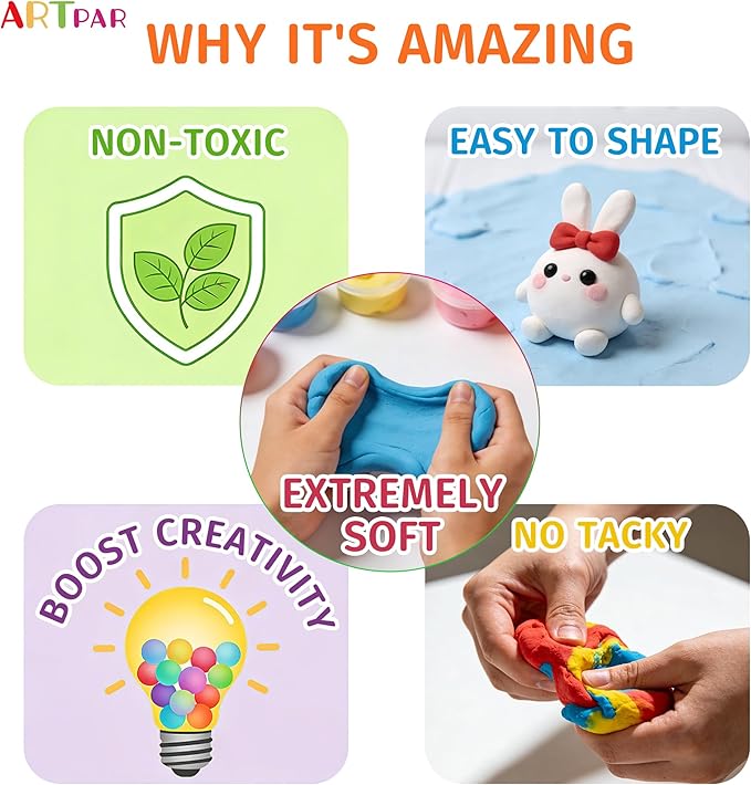 ARTPAR Air Dry Clay Kit,56 Colors Modeling Magic Clay for Kids,DIY Classroom Bulk Starter Sculpting Kit, Soft & Ultra Light, Art and Crafts Party Favors for Boys Girls Kids 3-12