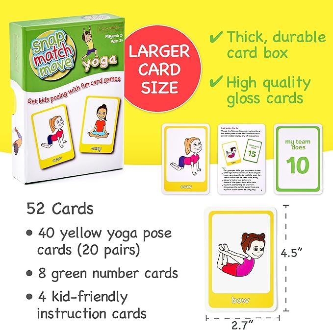 Yoga Cards for Kids - Calm Kids Exercise Equipment and Relaxing Exercise Cards, Play Yoga Pretzels Games of Mindful Memory Cards, Matching & Go Fish. Includes Game Instructions