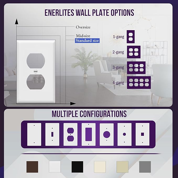 ENERLITES Duplex Receptacle Outlet Wall Plate, Gloss Finish, Size 1-Gang 4.50" x 2.76", Unbreakable Polycarbonate Thermoplastic, UL Listed, 8821-W-40PCS, White (40 Pack)