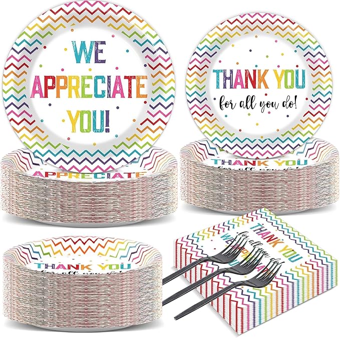 200pcs Thank You Plates Napkins We Appreciate You Party Tableware Set Teacher Appreciation Dinnerware Be Thankful to Teacher Mother Doctor Paper Plates for Congrat Graduate Decor Supplies Serve 50