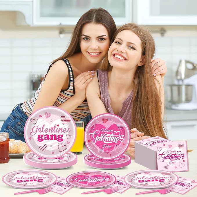 Wiooffen 96 Pcs Galentine's Day Party Plates Napkins Tableware Set Galentines Supplies Disposable Dinnerware Galentines Day Decoration Favors for Valentine, 24 Guests