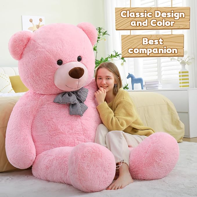 Toys Studio Giant Teddy Bear, 70.8 Inch Big Pink Stuffed Animal Life Size Plush Bear Toy Gift for Girlfriend Kids Christmas Birthday Valentines Day