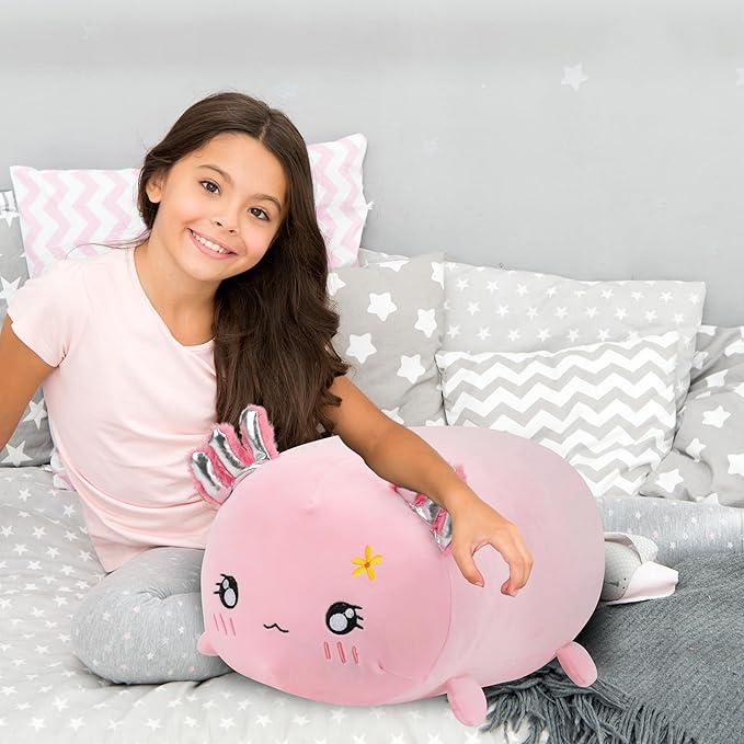 Cuteoy 17.7" Axolotl Stuffed Animal Plush Pillow Soft Comfortable Plushies Large Throw Body Pillow Sleeping Salamander Plush Toy for Girls Boys Birthday
