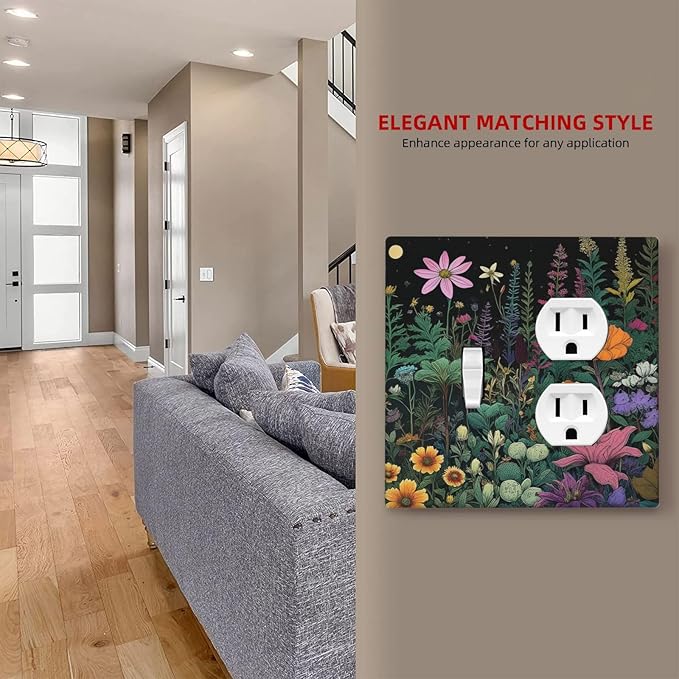 Decorative Outlet Covers Brainstorming Sketches of Weeds Wildflowers Plants 2 Gang Wall Plate Cover Single Toggle Duplex Combo Two Switch Light Switch Cover Plate Face Plate