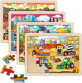 SYNARRY Large Wooden Construction Vehicle Puzzles for Toddlers 3-5, 24 Piece Monster Truck Puzzles for Kids Ages 4-6, Construction Toys for 3 4 5 6 Year Old, Kids Toys Easter Basket Stuffers Gifts