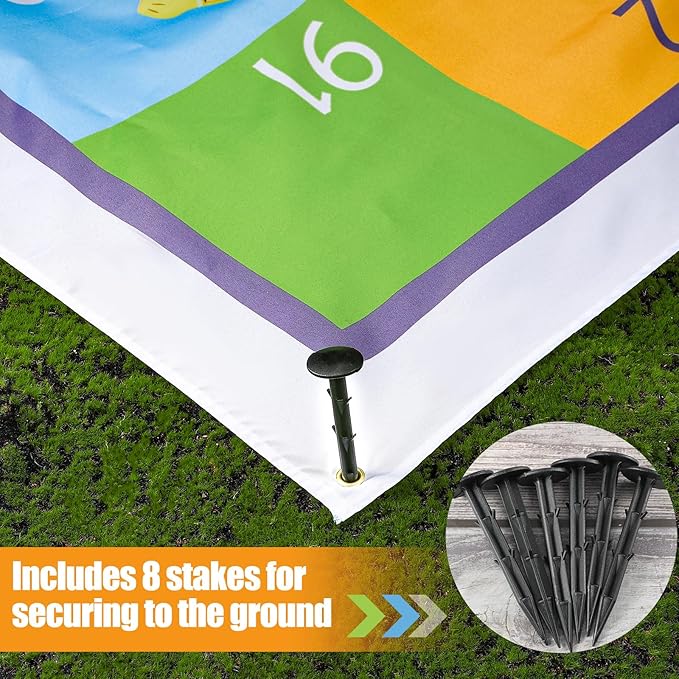 Realspring 9.8 ft Giant Snakes and Ladders Game Playing Mat with 6 Nails 14 Inch Inflatable Dice and Storage Bag Floor Snake and Ladder Board Game Big Size for Both Indoor and Outside