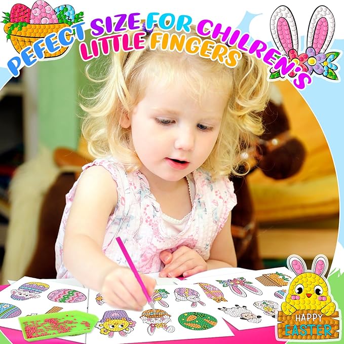 Labeol Diamond Art Kits for Kids Boys and Girls Ages 6-8-10-12 Easy to DIY Creative Diamond Art Sticker Craft by Numbers Kits for Kids and Adult Beginners (Cute Easter)