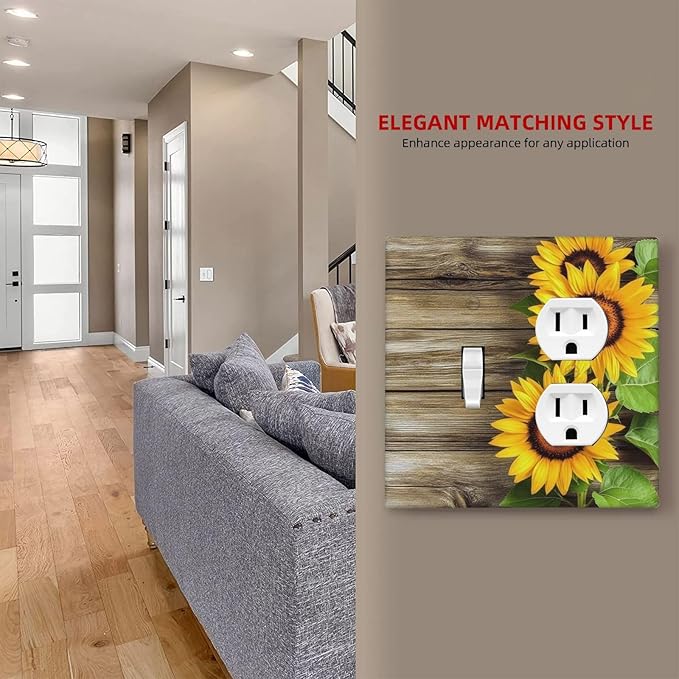Wallplates Sunflowers Rustic Wood 1 Toggle 1 Duplex Switch Plate Electrical Gfci Faceplate Decorative Light Switch Covers For Farmhouse Cabin Decor