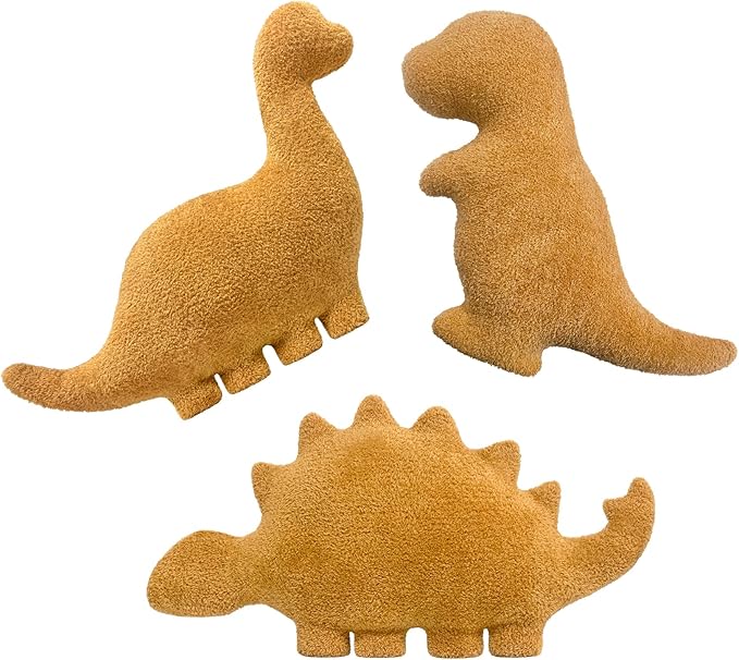 Andywoo Dino Chicken Plush Nuggets Pillow for Funny Birthday Gifts, Cute Funny Stuffed Animals Toy for Boy and Girl, Dinosaur Gifts for Kids Teens and Adults (3 Pack, Small)